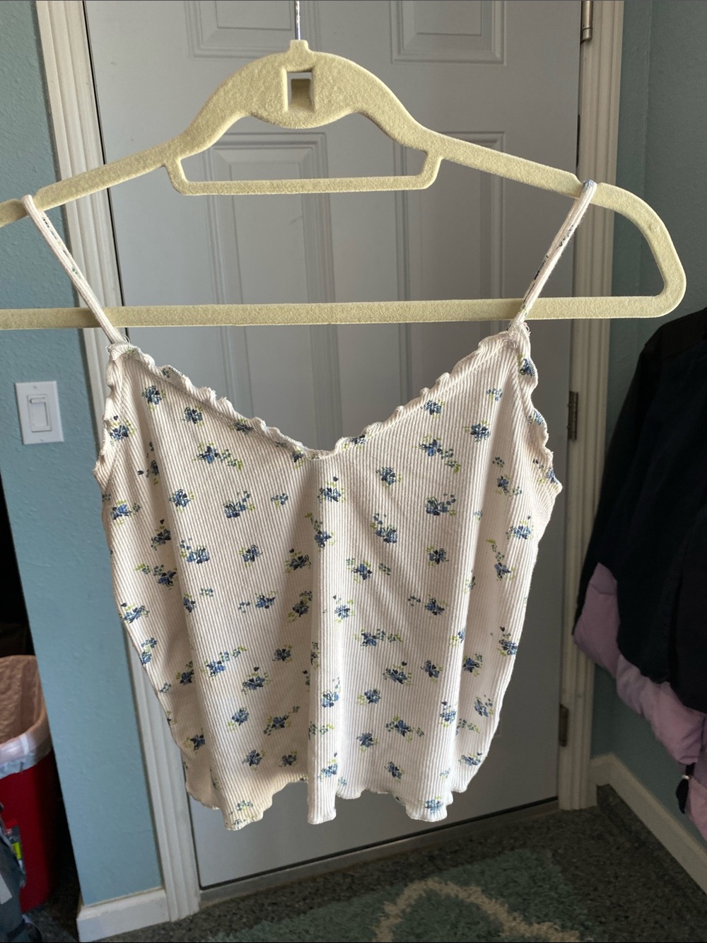 Cream Floral Ribbed Spaghetti Strap Camisole